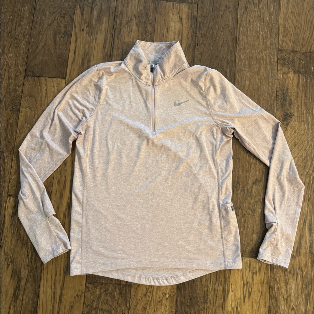 Nike Women's Pale Pink Quarter-Zip Long Sleeve Top